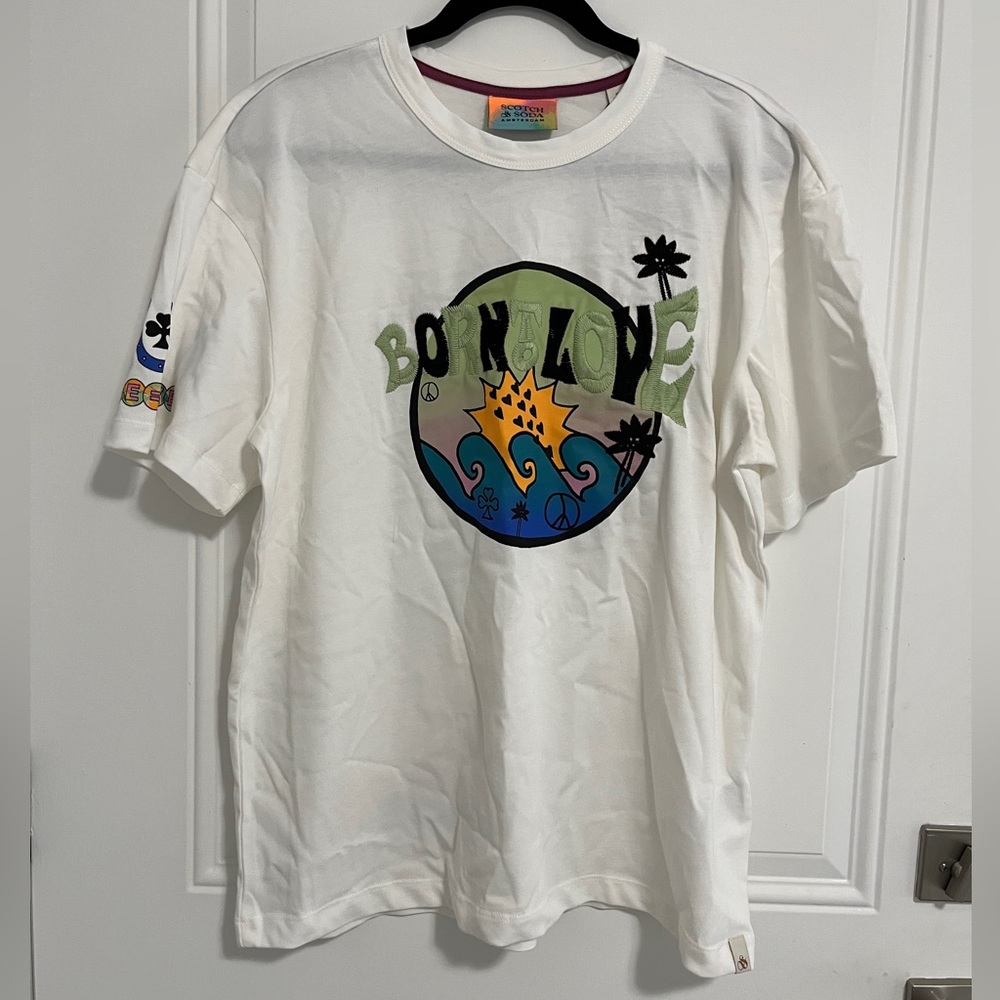 NWT - Scotch & Soda Unisex Embroidered Graphic Short Sleeve Tee -Men M / Women L
